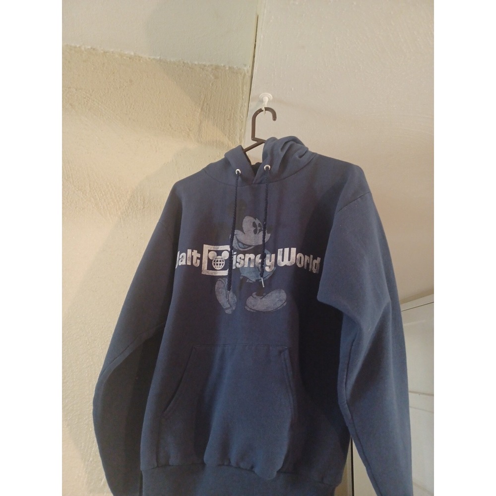Walt Disney World Mickey Mouse Hanes Sweatshirt Hoodie Medium Pocket Navy Mickey